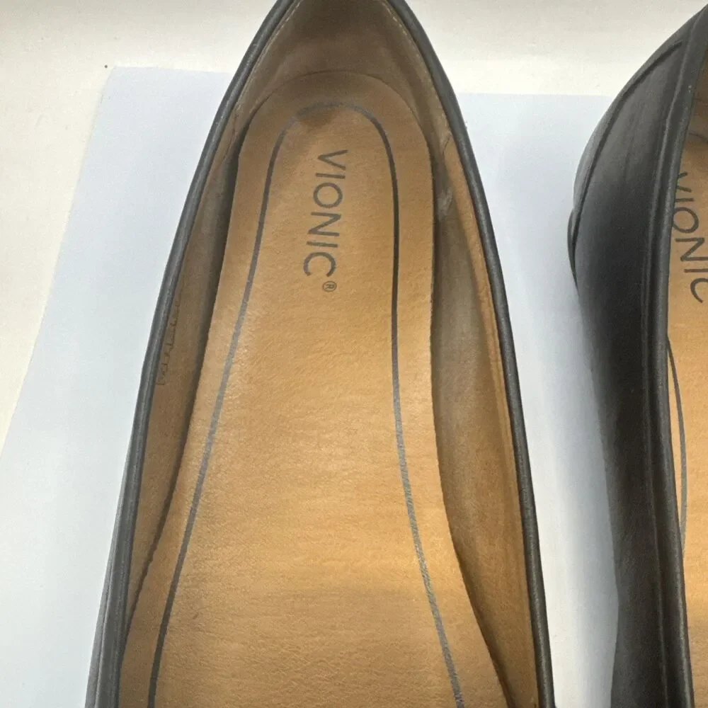 Vionic Savannah Snake Pointed Ballet Flats Black Leath w/Snakeskin Women's Sz 10